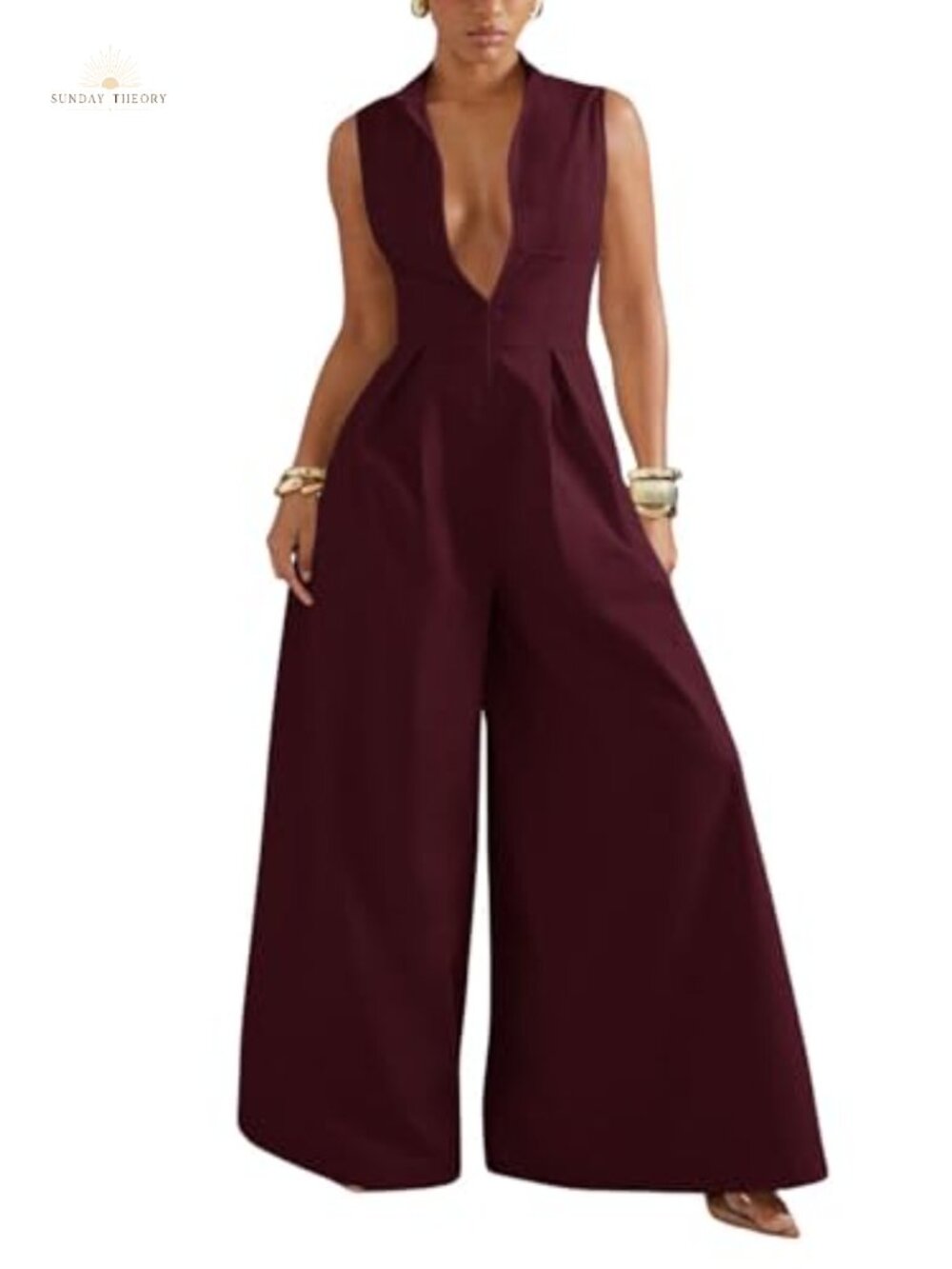 Sleeveless Mock Neck One Piece Wide Leg Jumpsuit Formal